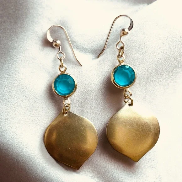 Vintage Crystal Turquoise Drop Earrings - Picture 1 of 5